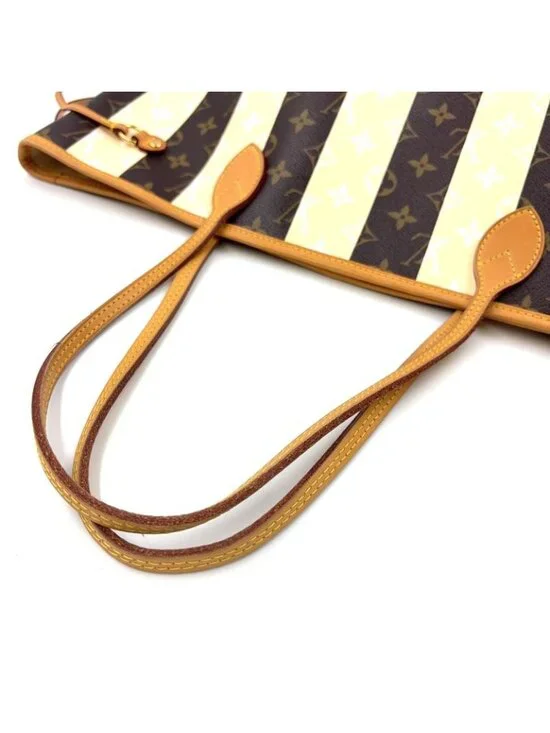 Louis Vuitton Neverfull MM Monogram Leather Brown White Tote Gold - Picture 11 of 15